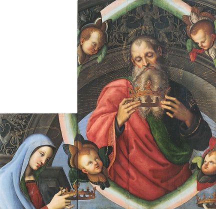 Eterno e cherubini; Vergine Maria (da LIncoronazione di San Nicola da Tolentino), 1500-1501, olio su tavola, 